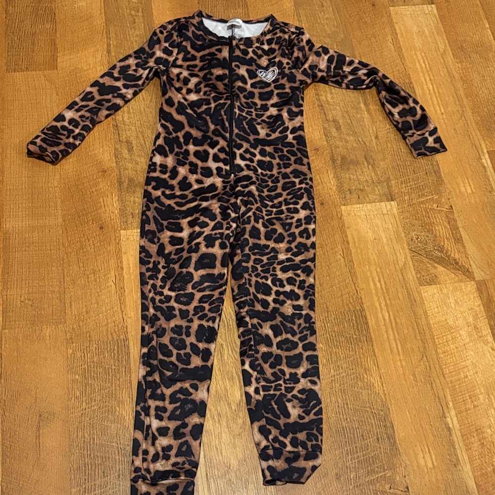 Girls' Leopard Print One-Piece Pajama - Brown/Black